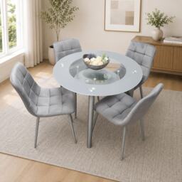 Dining Table And 4 Chairs Grey Round Table With 4 Grey Velvet Chairs Dining Room Furniture