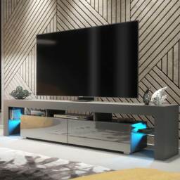 TV Stand TV Unit Cabinet Sideboard Media Cabinet Storage Grey High Gloss Doors Free LED 200cm