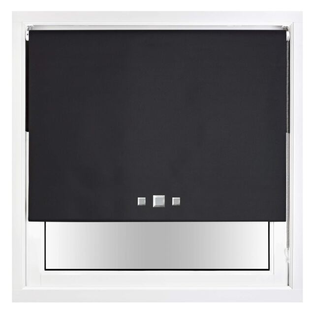 FURNISHED Blackout Roller Blind with Triple Square Eyelets Easy Fit Window Shade Black Black (W) 150cm x (L) 210cm