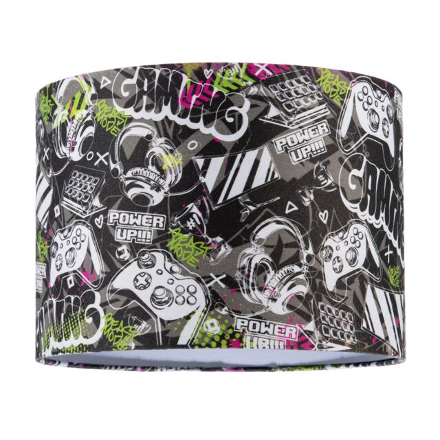Gaming Themed Cotton Fabric Modern Lamp Shade in Black and Neon Green