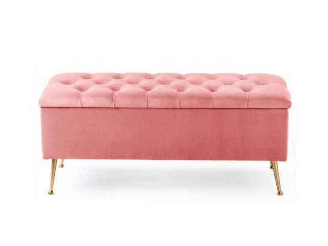 120cm Amara Chesterfield Ottoman Storage Bench - Plush Velvet Shoes Bench - Pink Upholstery Footstool Storage with Legs