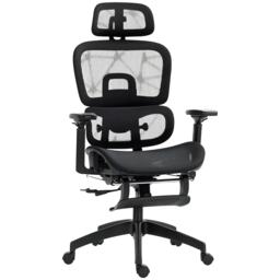 HOMCOM Ergonomic Office Chair, Mesh High Back Computer Desk Chair with 3 Level Adjustable Back, Adjustable Lumbar Support, Swivel Recliner with 3D Armrest, Headrest, Footrest, Black