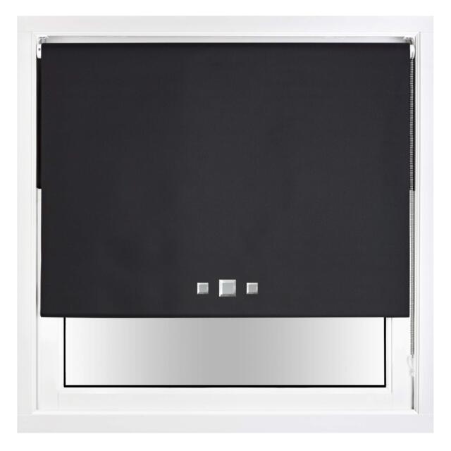 FURNISHED Blackout Roller Blind with Triple Square Eyelets Easy Fit Window Shade Black Black (W) 55cm x (L) 210cm