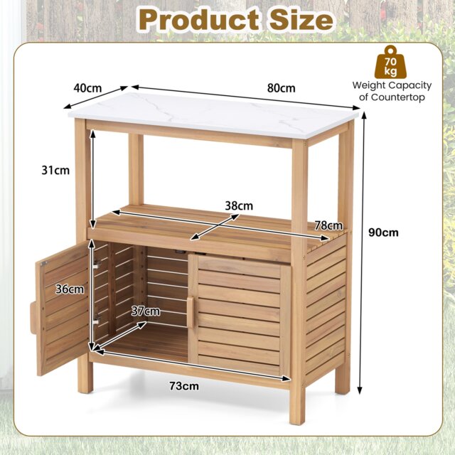 COSTWAY Outdoor Potting Bench Garden Potting Table with Resin Tabletop