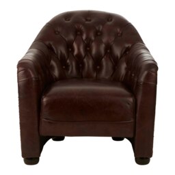Classic Armchair with Buttoned Back,Leather Upholstered Chair, Luxe Accent Chair With Black Walnut Orb Feet Brown