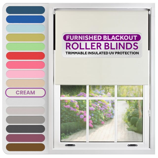 Blackout Roller Blind 45cm Wide x 165cm Long Cream Cream