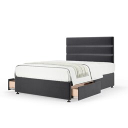 Signature Platinum 2000 Pocket Sprung Graphite Plush Velvet 2 Drawer Divan Set And Milan Headboard Small Double