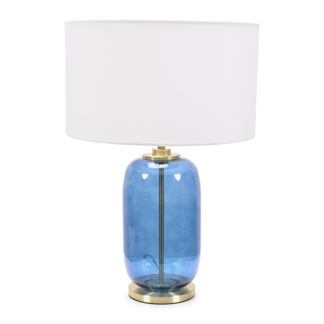 ValueLights Leigh Navy Blue and Gold Table Lamp White Shade White
