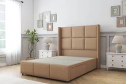 Sloomy Beaumont Latte Dumfries Divan Bed Base 2 Drawers Foot-End With 54 Inch Wingback Headboard & 12 Inch Matching Footboard Brown Latte Small Double 1