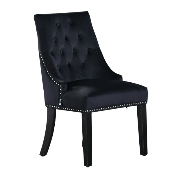 Single Velvet Dining Chair Ergonomic Scoop Knockerback & Button Tufted Wood Legs Black