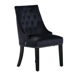 Single Velvet Dining Chair Ergonomic Scoop Knockerback & Button Tufted Wood Legs Black
