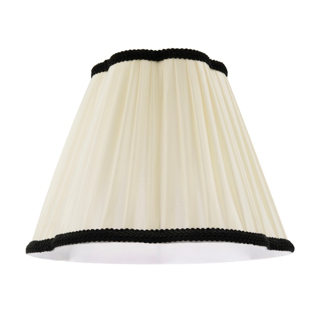 Ivory White Victorian Pleated Faux Silk Lamp Shade with Black Trims Black Black 1