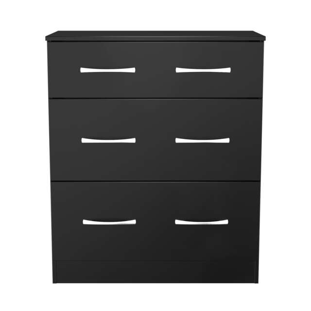 Hampshire 3 Drawer Deep Chest of Drawers in Black Matt (Ready Assembled) Black Black Matt