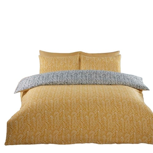 Helston Reversible Duvet Cover Set with Pillowcase Bedding Yellow Double 1
