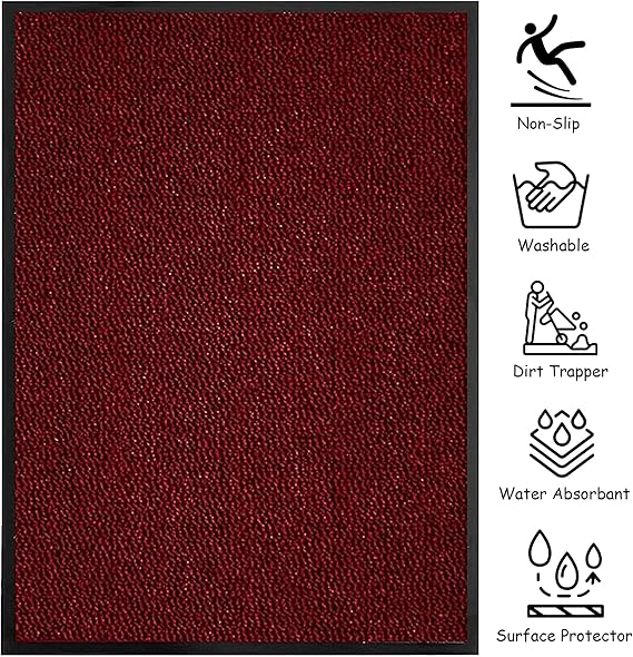 KAV Door Mat Dirt Trapper - Durable Indoor and Outdoor Non-Slip Rug - Super Absorbent- Home, Office(Red / Black, 60cm x 180cm)