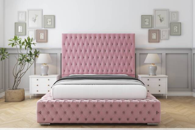 "Sloomy Ambassador Pink Plush Bed Frame With 50"" Upholstered Headboard 3' Single"