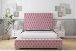 "Sloomy Ambassador Pink Plush Bed Frame With 50"" Upholstered Headboard 3' Single"
