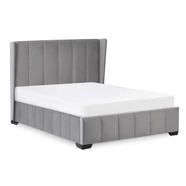 Mountain Grey Velvet Upholstered King Bed - King (150cm)