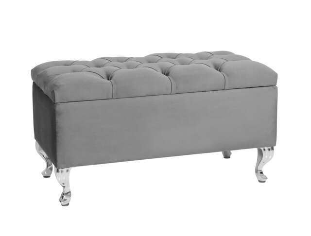 Londona 120cm Chesterfield Ottoman Storage Bench - Plush Velvet Shoe Bench - Grey Upholstery Footstool with Storage