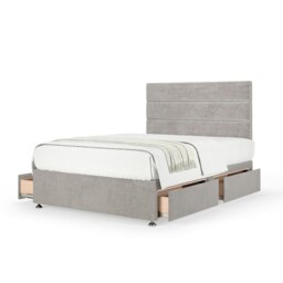Super Ortho Orthopaedic Seal Grey Naples Velvet 4 Drawer Divan Set And Milan Headboard Super King