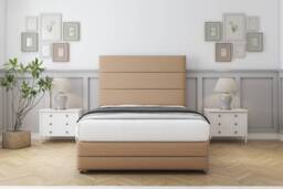 "Sloomy Monaco Latte Dumfries Divan Bed With Mattress 2 Drawers Right Side With 26"" Strutted Headboard & 12"" Matching Footboard 2'6 Small Single Brown Latte Small Single 1"