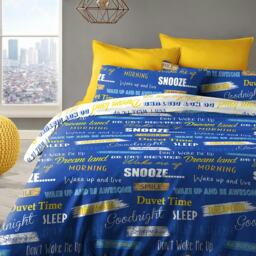 Velosso Wake Me Up Printed Cotton Blend Duvet Cover and Pillowcase Set Blue King