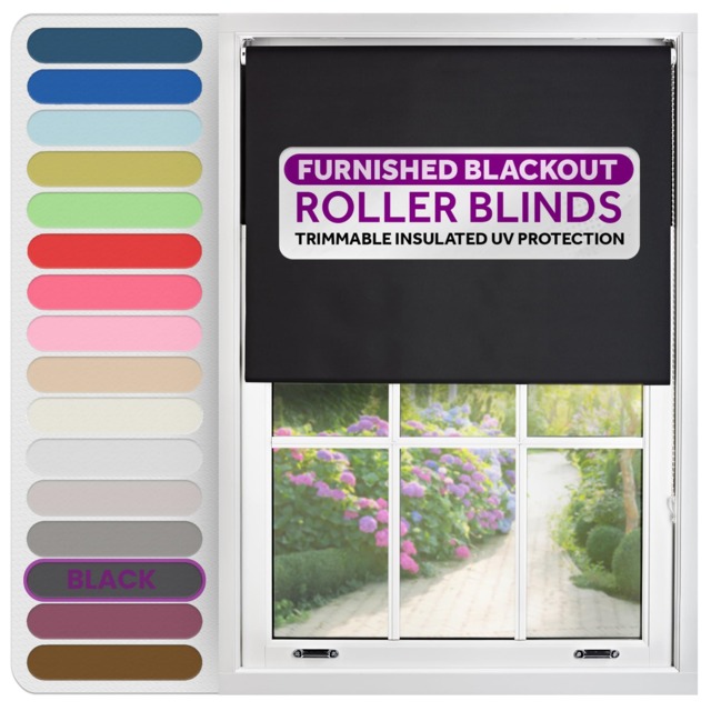 Blackout Roller Blind 55cm Wide x 165cm Long Black Black