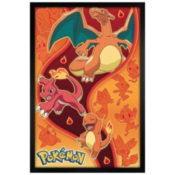 Black Wooden Framed PokÃ©mon Fire Type Maxi Poster Multi