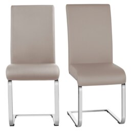 Yaheetech Set of 2 Dining Chairs Faux Leather Chairs with Metal Legs Brown Light Brown