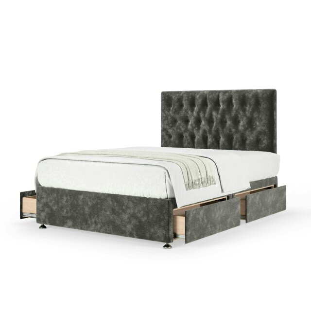 Neptune Spring Charcoal Chenille 4 Drawer Divan Set And Lona Headboard Small Double