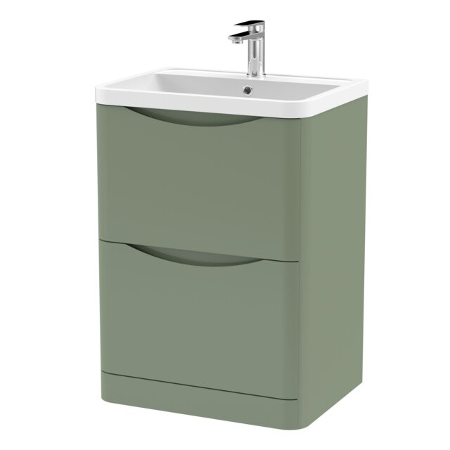 Balterley Arch Floor Standing 2 Drawer Bathroom Vanity Unit & Polymarble Basin Green Satin Green