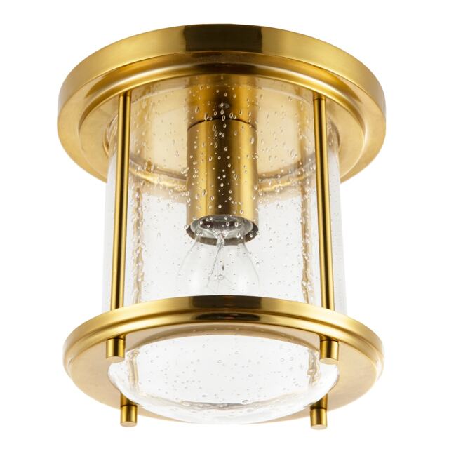 Vintage Industrial Ceiling Light in Satin Gold with Clear Bubble Glass