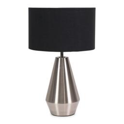 ValueLights Jax Brushed Chrome Touch Table Lamp Black Shade and Bulb