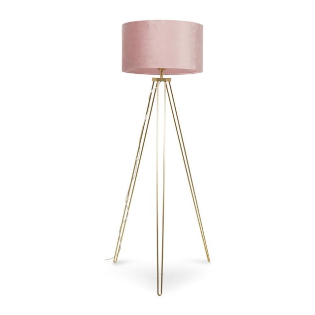 ValueLights Aero Gold Floor Lamp Blush Pink Velvet Shade