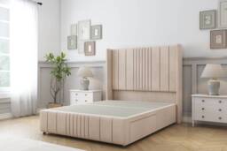 Sloomy Hargrave Sand Naples Divan Bed Base No Drawers With 54 Inch Wingback Headboard & 12 Inch Matching Footboard Cream Sand Small Double 1