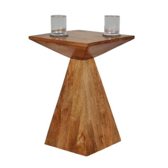 Solid Mango Wood Side Table with Sculptural Pedestal Base – Dark Oak Finish Fully Assembled Accent End Table, No Veneer Modern Wooden Sofa Side Table for Living Room, Bedroom & Lounge