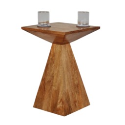Solid Mango Wood Side Table with Sculptural Pedestal Base – Dark Oak Finish Fully Assembled Accent End Table, No Veneer Modern Wooden Sofa Side Table for Living Room, Bedroom & Lounge