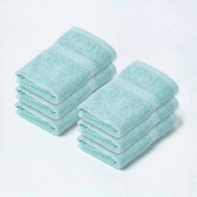 Homescapes Turkish Cotton Face Cloth - Set of 6, Sea Green