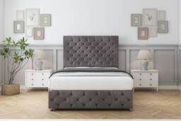 "Sloomy Watson Slate Naples Divan Bed With Mattress 2 Drawers Footend With 54"" Floor Standing Headboard & 12"" Matching Footboard 4' Small Double Grey Slate Small Double 1"