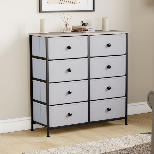Vida Designs Chorley 8 Drawer Fabric Drawer Chest, Beige & Grey Wood