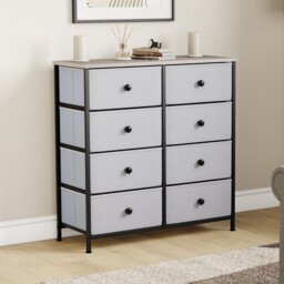 Vida Designs Chorley 8 Drawer Fabric Drawer Chest, Beige & Grey Wood
