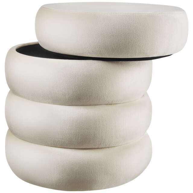 Stool Altu - padded seat, large storage space Cream velvet look cream-white 42 x 42 x 47 cm 1