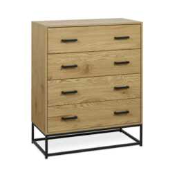 Premium Ashford Light Oak Effect 4 Drawer Chest - Light Oak Effect & Black