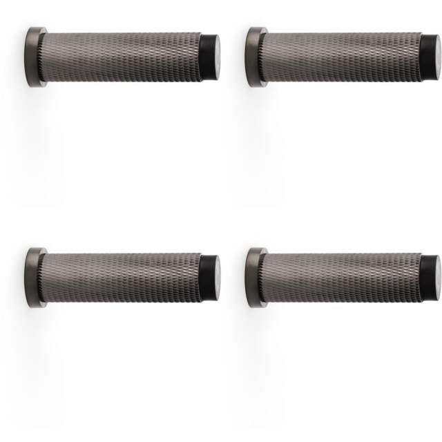 4 PACK - Rubber Tip Knurled Wall Mounted Doorstop - Dark Bronze 75mm Cylinder Rose Door