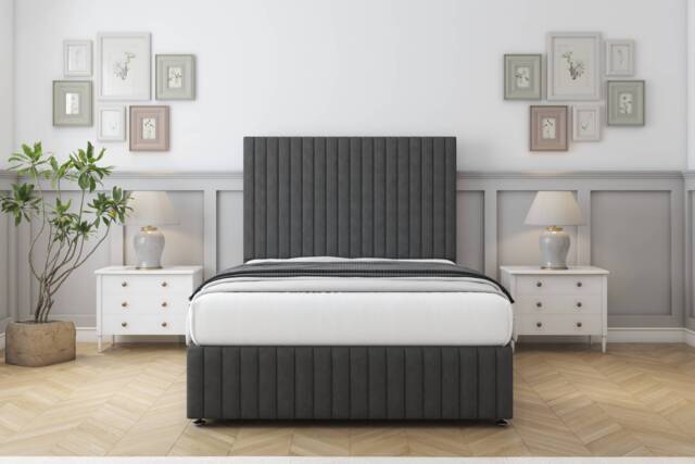 "Sloomy Madison Graphite Dumfries Divan Bed With Mattress No Drawers With 54"" Floor Standing Headboard & 12"" Matching Footboard 4'6 Double Grey Graphite Double 1"
