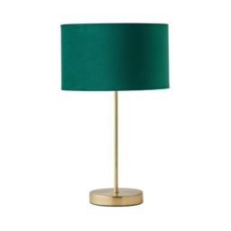 ValueLights Charlie Gold Table Lamp Green Velvet Shade and Bulb
