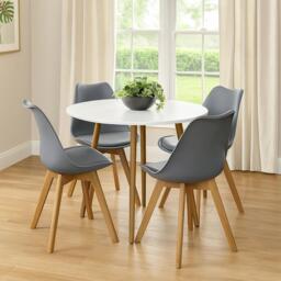 Dining Table And 4 Chairs White Round Table With 4 Grey Plastic Chairs Dining Room Furniture Grey One Size 5