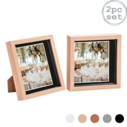 "Nicola Spring 8 x 8"" Photo Frames - Light Wood/Black Mount - 3D Picture Frame Box Portrait Display Case (22.5 x 22.5cm) Set of 2"