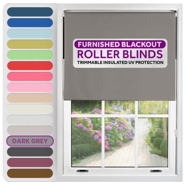 Blackout Roller Blind 90cm Wide x 165cm Long Grey Dark Grey