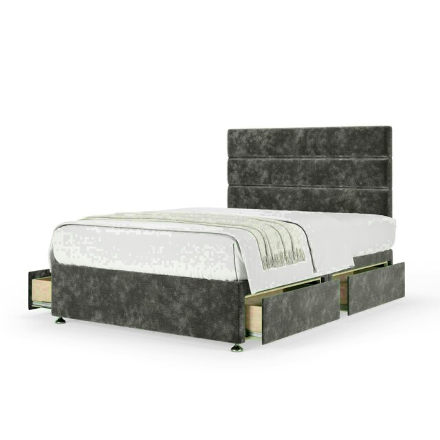 Charcoal Chenille 4 Drawer Divan Base and Milan Headboard King Size